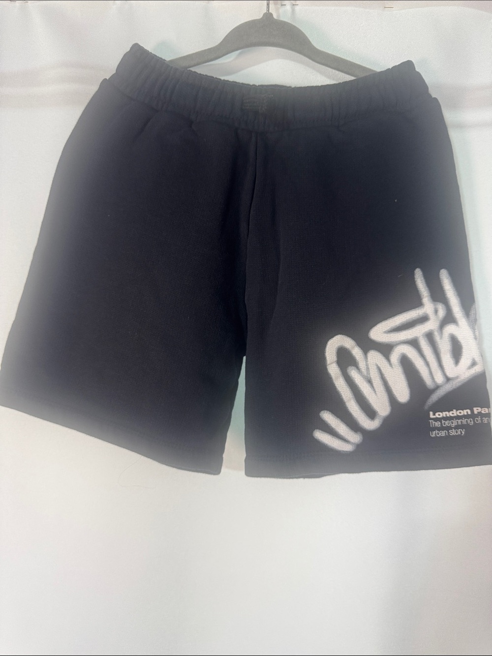 Zara Black Shorts with White Graffiti Print